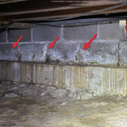 water intrusion at foundation as observed while servicing a home inspection in Shelbyville TN