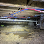 Murfreesboro home inspector in wet crawl space, Smith & Smith Home Inspections